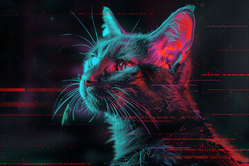 Cat with pink and blue glitch lines