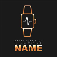 Line Smart watch showing heart beat rate icon isolated on black background. Fitness App concept. Colorful outline concept. Vector