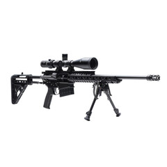 Modern precision sniper rifle with bipod and high-capacity magazine, exemplifying themes of military, tactical operations and sharpshooting