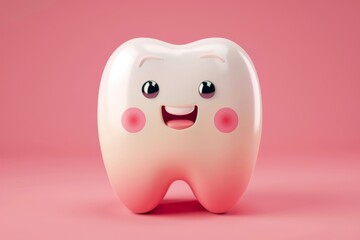 3D Illustration of a Healthy White Tooth Mascot with Copy Space, Emphasizing Dental Care and Oral Health Concept.