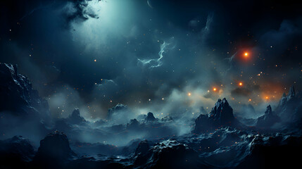 Fantasy alien planet and nebula. 3D Rendering. - obrazy, fototapety, plakaty
