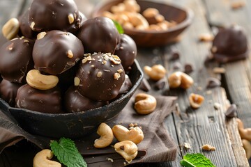 chocolate covered cashews truffle with cashew nut pieces