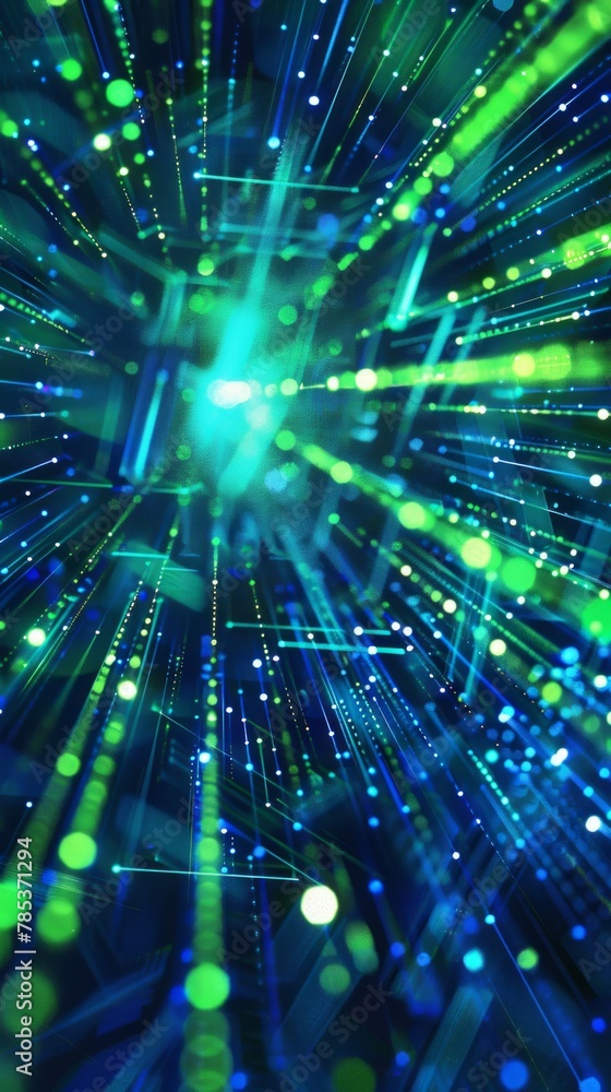 Poster luminous green background adorned with myriad small dots, vibrant and dynamic pattern
