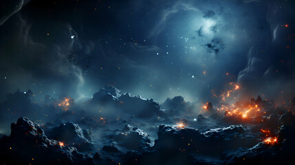 Fiery explosion in space. 3d render.