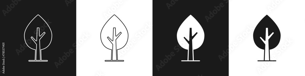 Canvas Prints Set Tree icon isolated on black and white background. Forest symbol. Vector