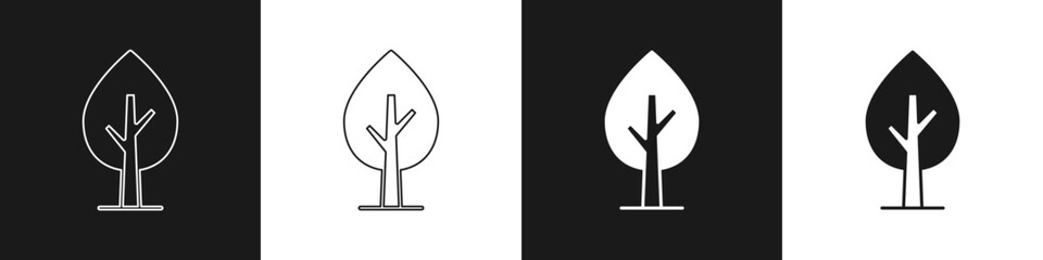 Set Tree icon isolated on black and white background. Forest symbol. Vector