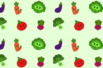 Vegetarian, vegetable seamless pattern. Flat cartoon background.