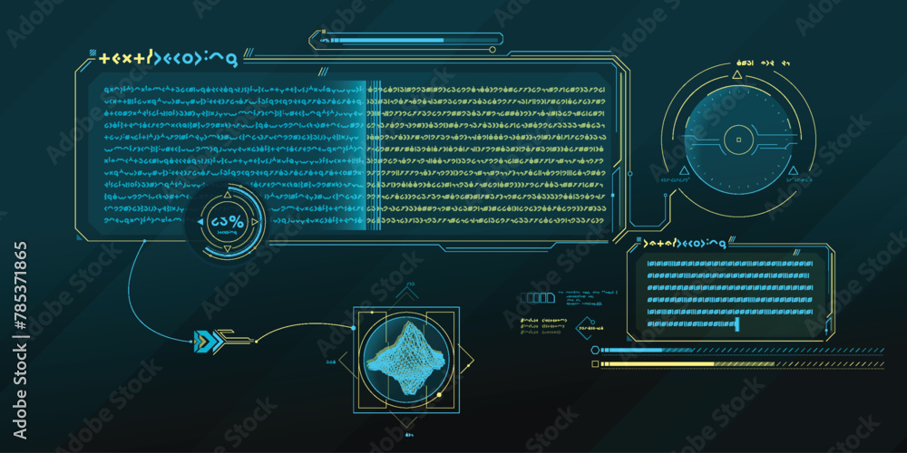 Poster sci-fi hud interface for data research.