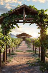 Picturesque Vineyard: Grapevines and Tasting Pavilion