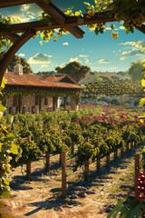 Picturesque Vineyard: Grapevines and Tasting Pavilion