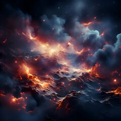 Burning fire in the night sky. Fantasy fractal texture. 3D rendering