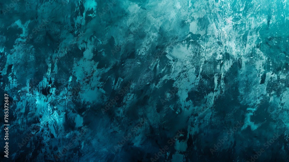 Poster dark blue and teal color gradient rough abstract background with shining bright light and glow grain