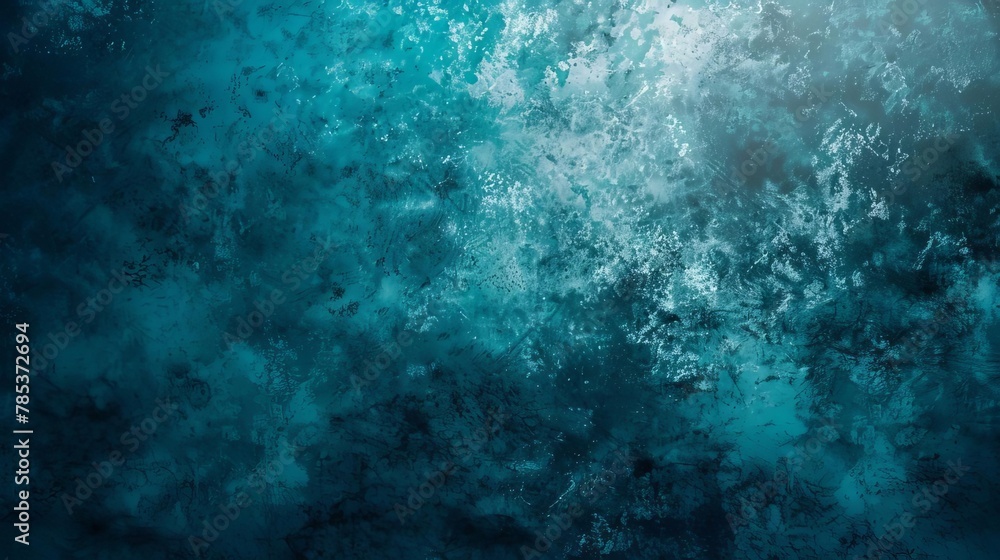 Poster dark blue and teal color gradient rough abstract background with shining bright light and glow grain
