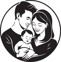 Vector Drawing of a Blissful Husband, Wife, and Children