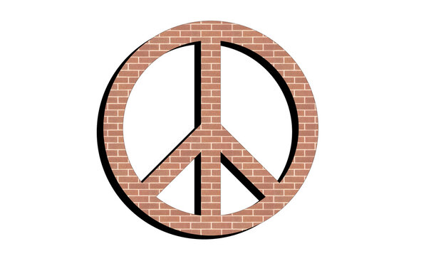 symbol of peace in brick texture, because peace is built brick by brick, building a slow and progressive process like building a house for peace, shadows for a 3D three-dimensional effect.