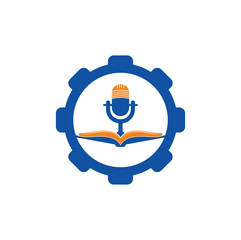Podcast book gear shape vector logo design. Education podcast logo concept.