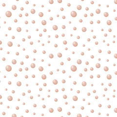 Beautiful shiny mother-of-pearl pearls of different sizes on a white background. Vector seamless pattern with pearls. For fabric, wrapping paper, postcard design.