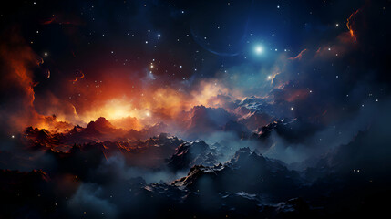 Cosmic space background with stars and nebula. 3D rendering - obrazy, fototapety, plakaty