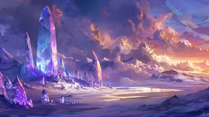Fotobehang Fantasy landscape with sandy glaciers and purple crystal © Anas