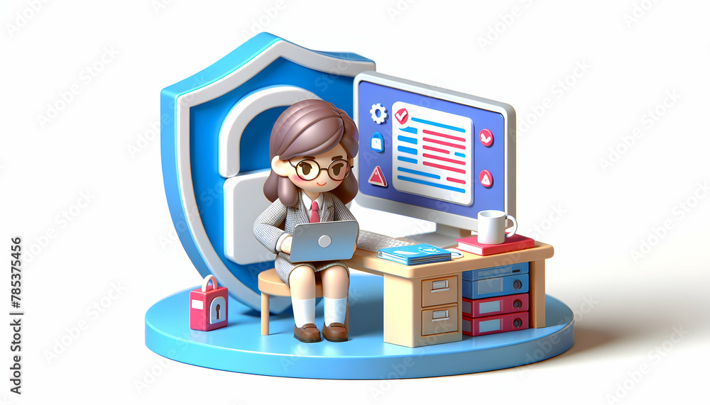 Poster 3d icon: it trainer workshop on cybersecurity best practices in candid daily work environment