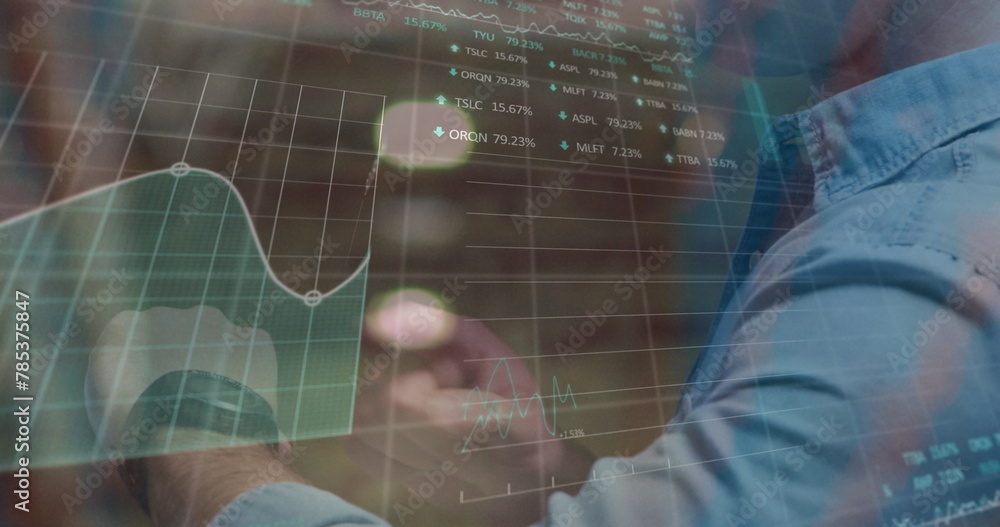 Poster image of data processing over caucasian man with smartwatch