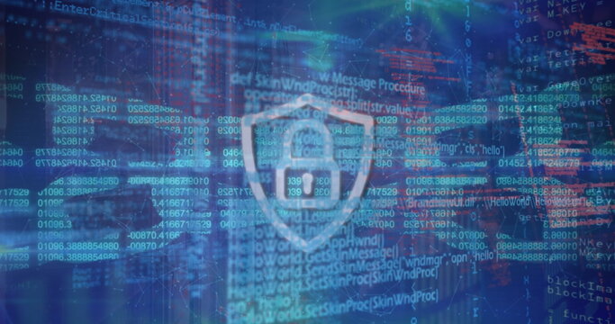 Image of digital padlock over chain padlock image on blue background
