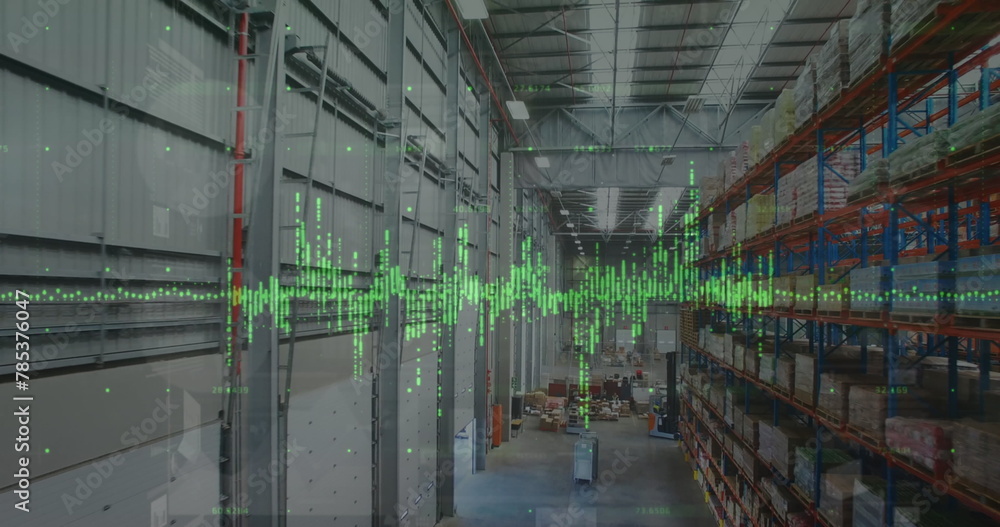 Poster image of data processing over empty warehouse