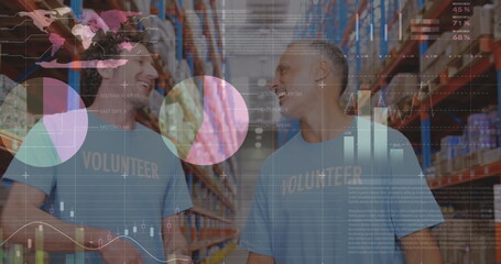 Image of data processing over diverse volunteers in warehouse
