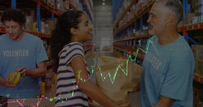 Image of data processing over diverse volunteers in warehouse