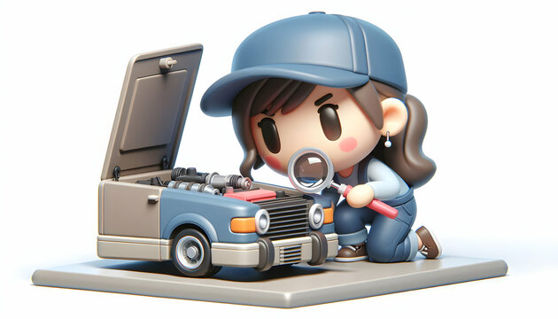 Expert Mechanic Diagnosing Complex Issue Under the Hood in Daily Routine Environment - 3D Icon