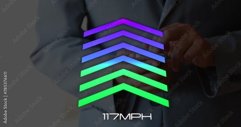 Poster image of speedometer over hands of caucasian man using smartphone