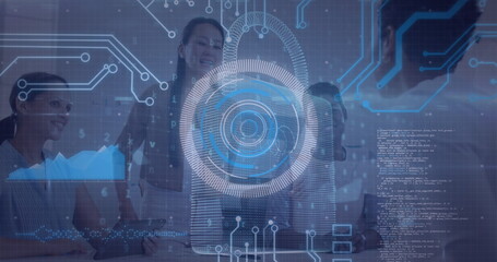 Image of digital interface over diverse group of business people