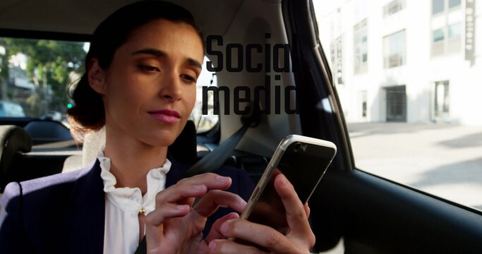 Image of financial data processing over business people using phone headsets