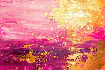 Obraz premium Vibrant Pink and Gold Abstract Acrylic Painting Texture