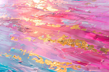 Vibrant Pink and Gold Abstract Acrylic Paint Texture Background
