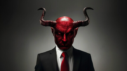 Politician as a devil - symbol of anger and stupid ambitions - obrazy, fototapety, plakaty