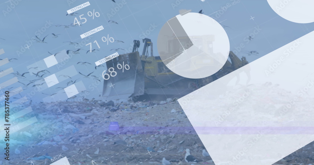 Aufkleber image of graph and data over bulldozer on waste dump