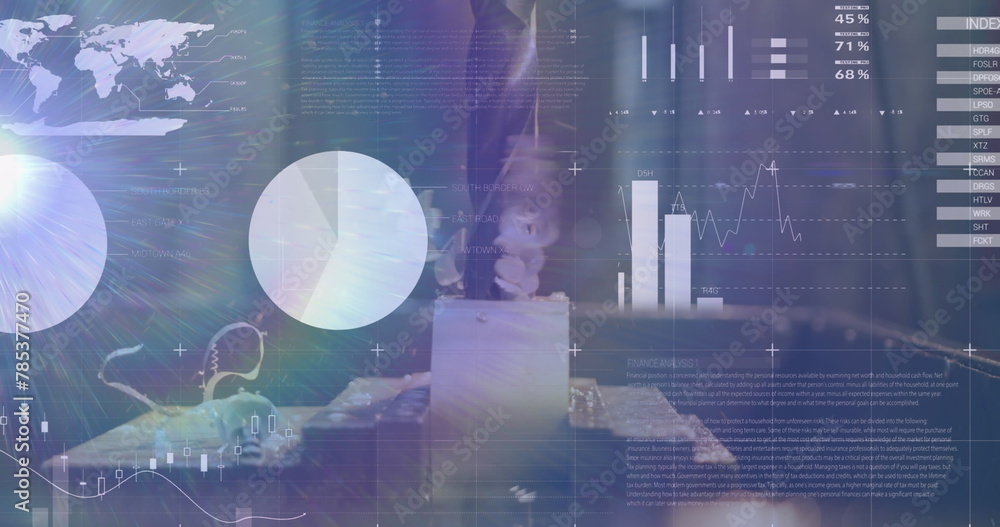 Poster Image of multiple graphs, map and data moving over equipment recycling garbage