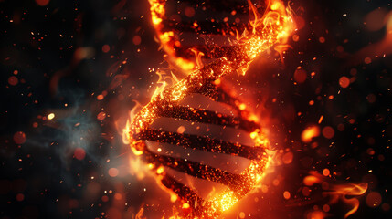 Abstract image of burning DNA spiral - concept of genetic disorders