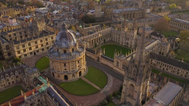 360 Aerial shot of Radciffe Camera Library Oxford University