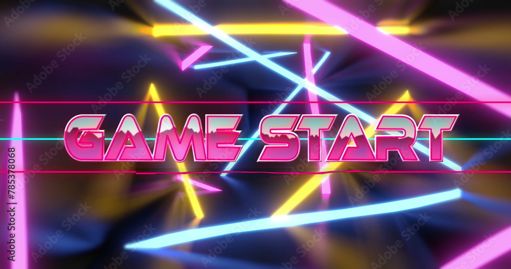 Poster image of game start text over neon lines