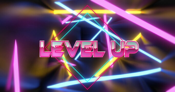 Image of level up text over neon lines