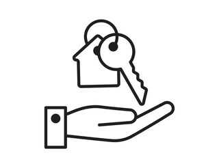 Key icon for house representation, isolated against a white background. This simple vector symbol evokes a sense of warmth and security, embodying the concept of home.