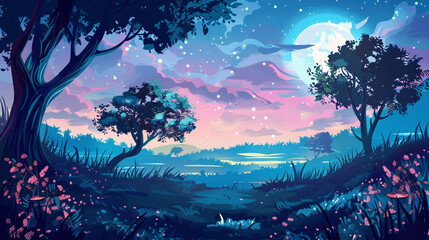 Fantasy night landscape ation design.