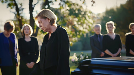 People paying last respect, funeral scene