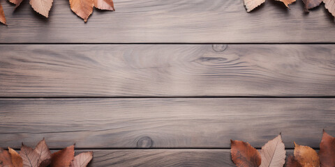 Autumn Leaves on Wooden Background. Fallen Dry Leaves on Textured Wood Surface. Generative AI
