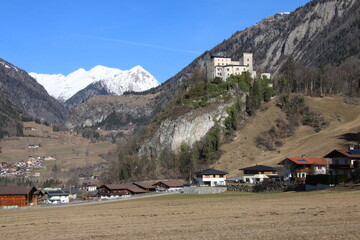 castle in the alpine town Matrai in winter