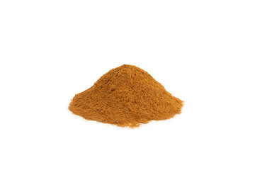 Cinnamon powder  isolated on white background. Spicy spice for baking, desserts and drinks. Fragrant ground cinnamon.