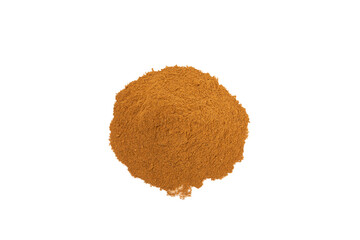 Cinnamon powder  isolated on white background. Spicy spice for baking, desserts and drinks. Fragrant ground cinnamon.