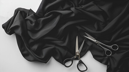 Scissors on black cloth , generative ai